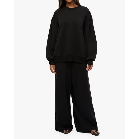 We Wore What Balloon Sleeve Crew Neck Sweatshirt Black XS NWT Oversized Lounge - Picture 2 of 16